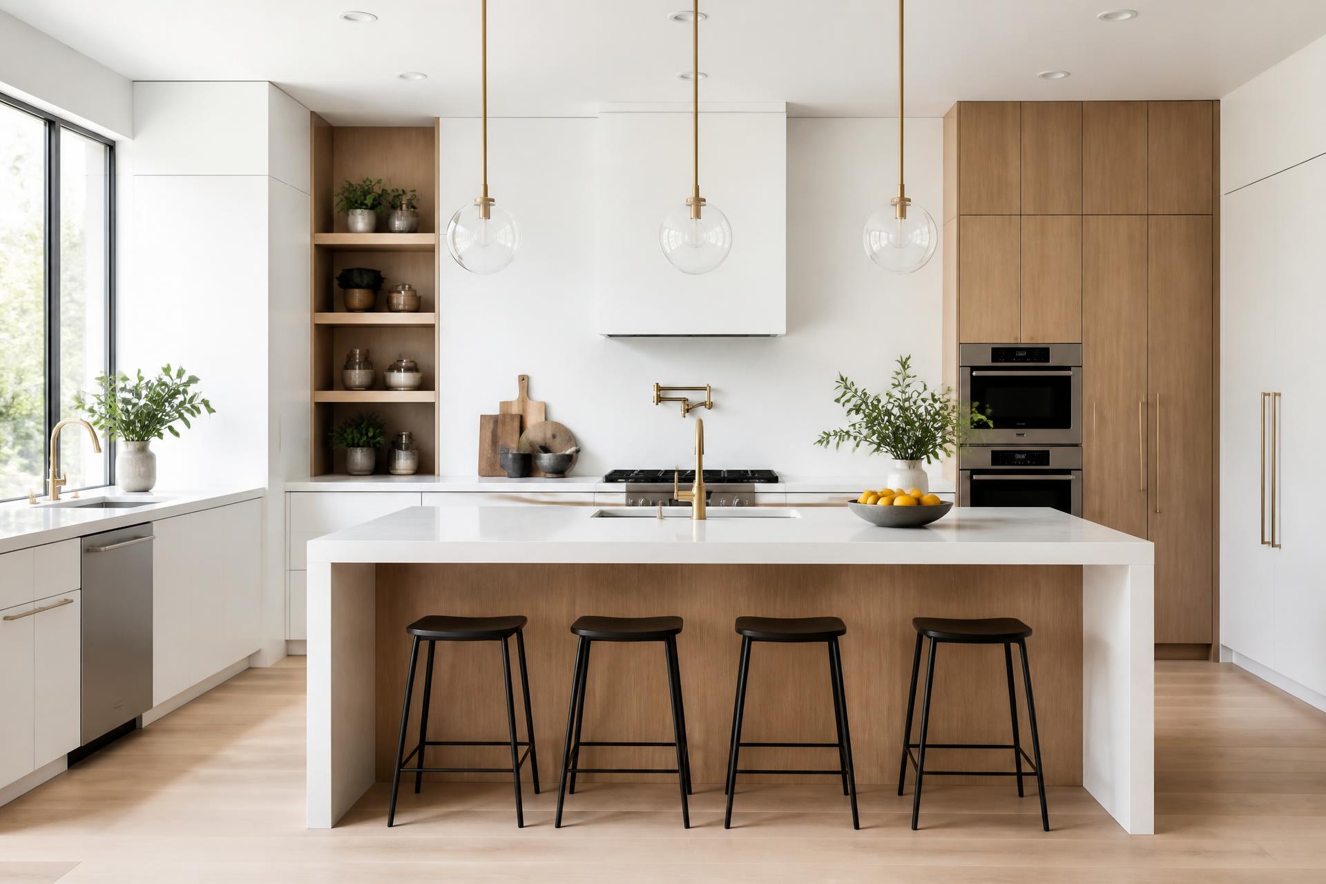 Furnished rental kitchen styled for long-stay guests